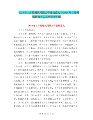 2024年2月经理试用期工作总结范文与2024年2月网络销售个人总结范文汇编