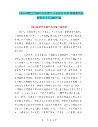 2024年度文员秘书办公室工作总结与2024年度新农村指导员工作总结汇编