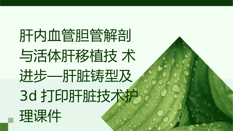 肝内血管胆管解剖与活体肝移植技术进步—肝脏铸型及3D打印肝脏技术护理课件_第1页