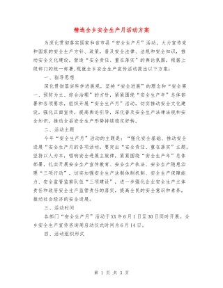 全乡安全生产月活动方案