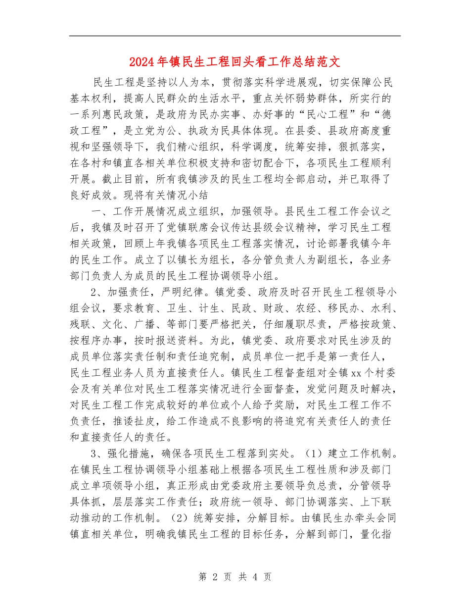 2024年镇民生工程回头看工作总结范文_第2页