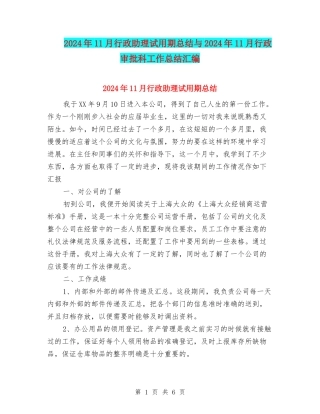 2024年11月行政助理试用期总结与2024年11月行政审批科工作总结汇编