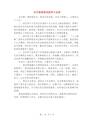 分行团委培训班学习总结