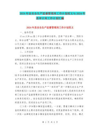 2024年县安全生产监督管理局工作计划范文与2024年县审计局工作计划汇编