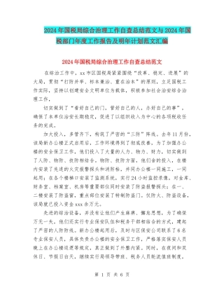 2024年国税局综合治理工作自查总结范文与2024年国税部门年度工作报告及明年计划范文汇编