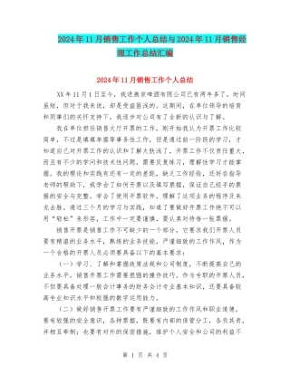 2024年11月销售工作个人总结与2024年11月销售经理工作总结汇编