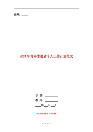2024年青年志愿者个人工作计划范文