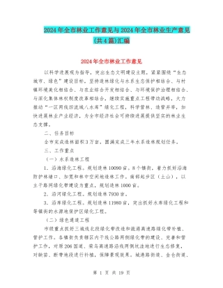 2024年全市林业工作意见与2024年全市林业生产意见汇编