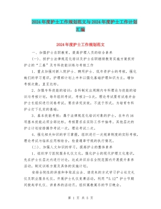 2024年度护士工作规划范文与2024年度护士工作计划汇编