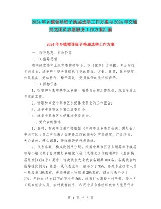 2024年乡镇领导班子换届选举工作方案与2024年交通局党团员志愿服务工作方案汇编