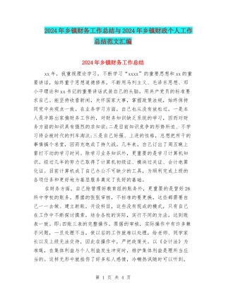 2024年乡镇财务工作总结与2024年乡镇财政个人工作总结范文汇编