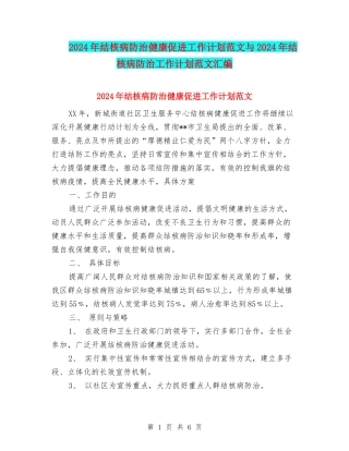 2024年结核病防治健康促进工作计划范文与2024年结核病防治工作计划范文汇编