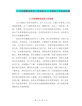 11月份销售业务员工作总结与11月保安工作总结汇编