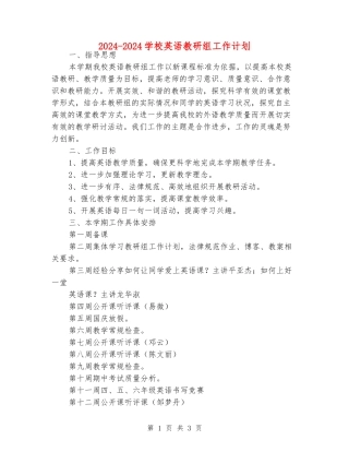 2024-2024小学英语教研组工作计划