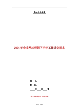 2024年企业网站营销下半年工作计划范本