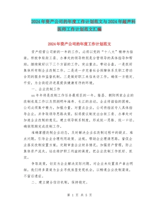 2024年资产公司的年度工作计划范文与2024年超声科医师工作计划范文汇编