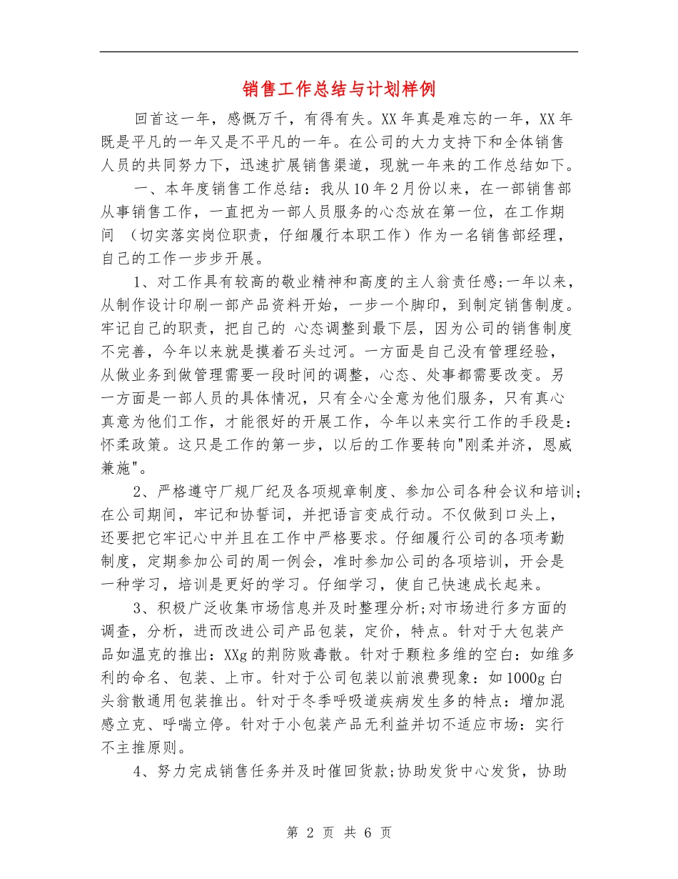 销售工作总结与计划样例_第2页