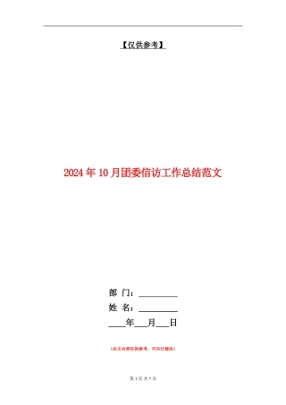 2024年10月团委信访工作总结范文