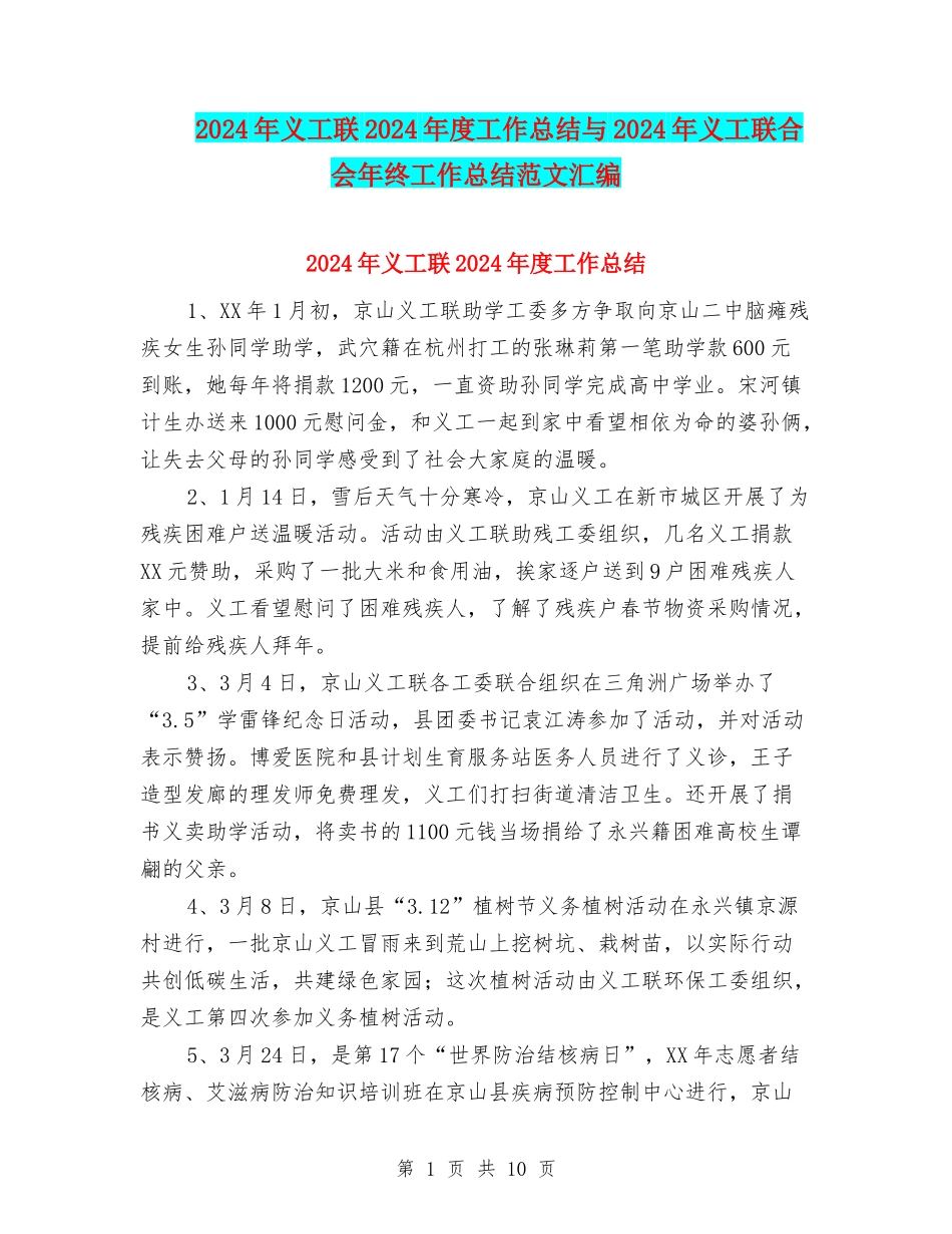 2024年义工联2024年度工作总结与2024年义工联合会年终工作总结范文汇编_第1页