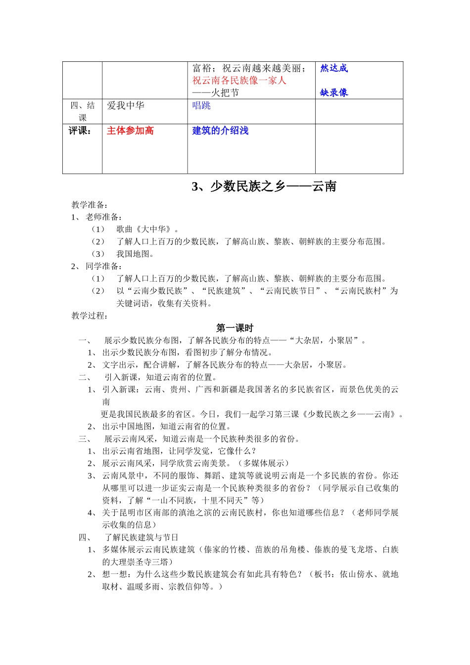 2024-2024年浙教版品德与社会四下《少数民族之乡——云南》WORD版教案_第2页
