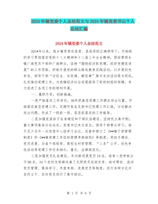 2024年镇党委个人总结范文与2024年镇党委书记个人总结汇编