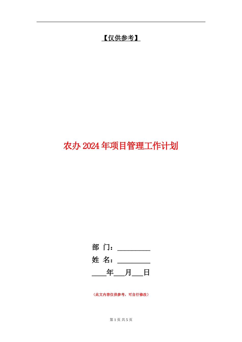 农办2024年项目管理工作计划_第1页