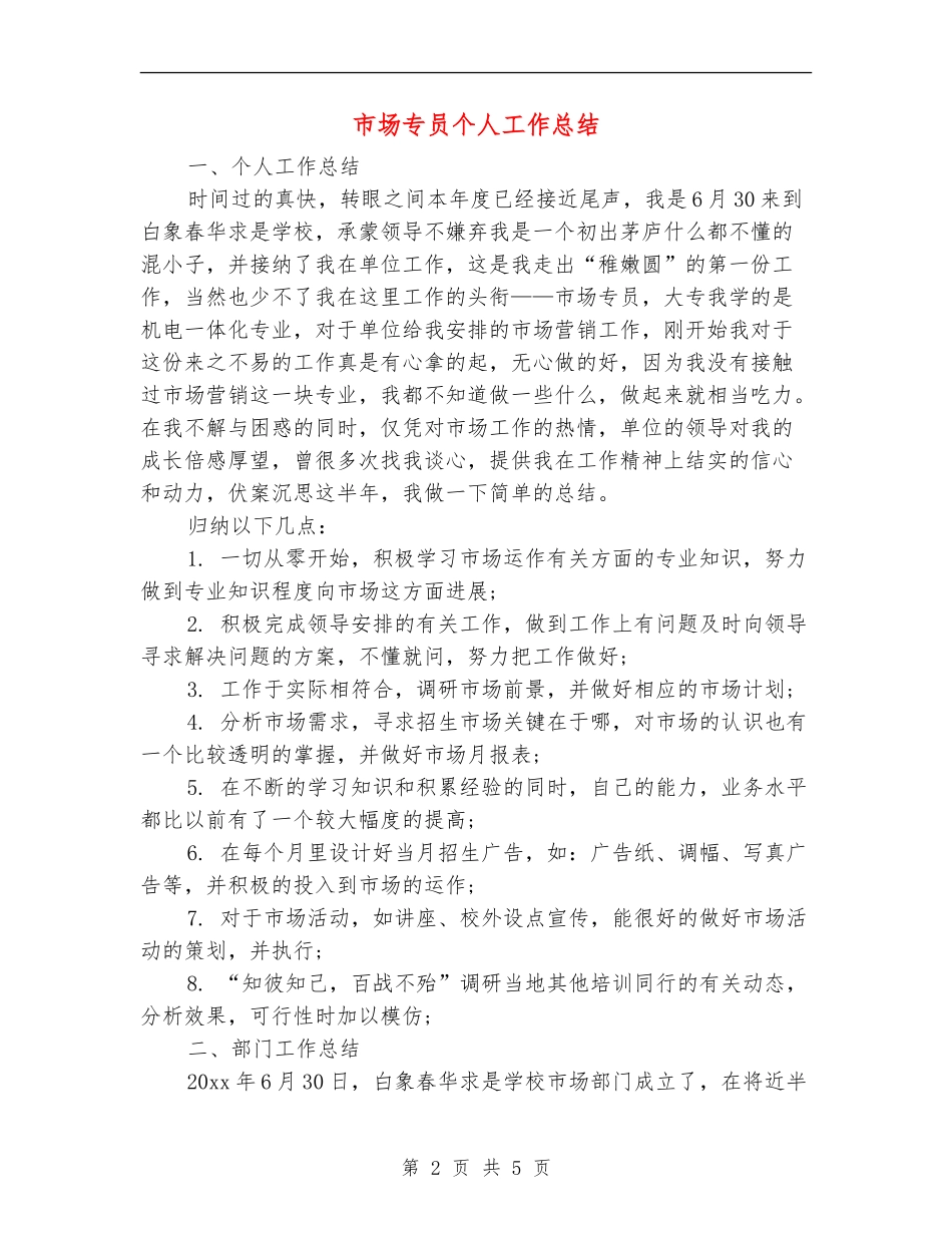 市场专员个人工作总结_第2页