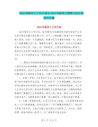 2024年新员工工作计划与2024年新员工销售工作计划范文汇编