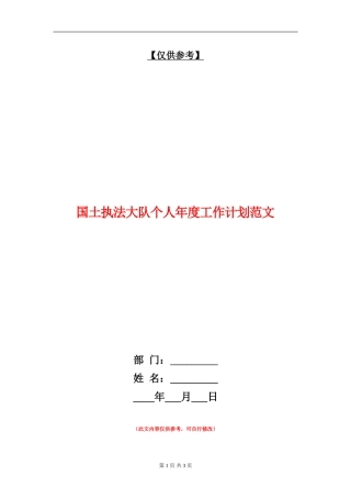 国土执法大队个人年度工作计划范文