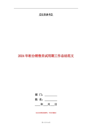 2024年柜台销售员试用期工作总结范文