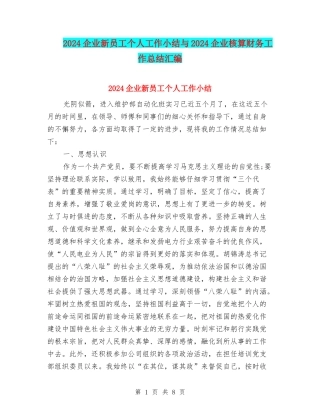 2024企业新员工个人工作小结与2024企业核算财务工作总结汇编