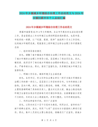 2024年乡镇城乡环境综合治理工作总结范文与2024年乡镇妇联半年个人总结汇编