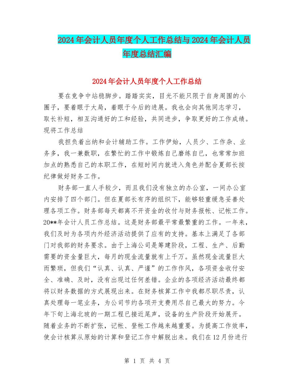 2024年会计人员年度个人工作总结与2024年会计人员年度总结汇编_第1页