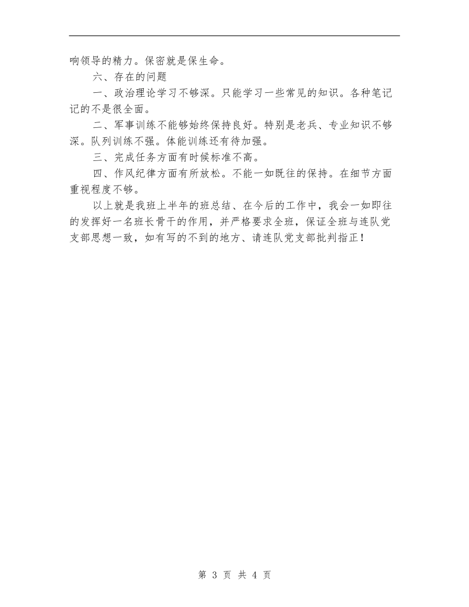 部队班长上半年工作总结2024范文_第3页