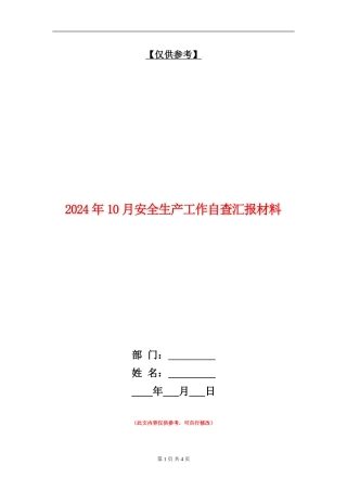 2024年10月安全生产工作自查汇报材料