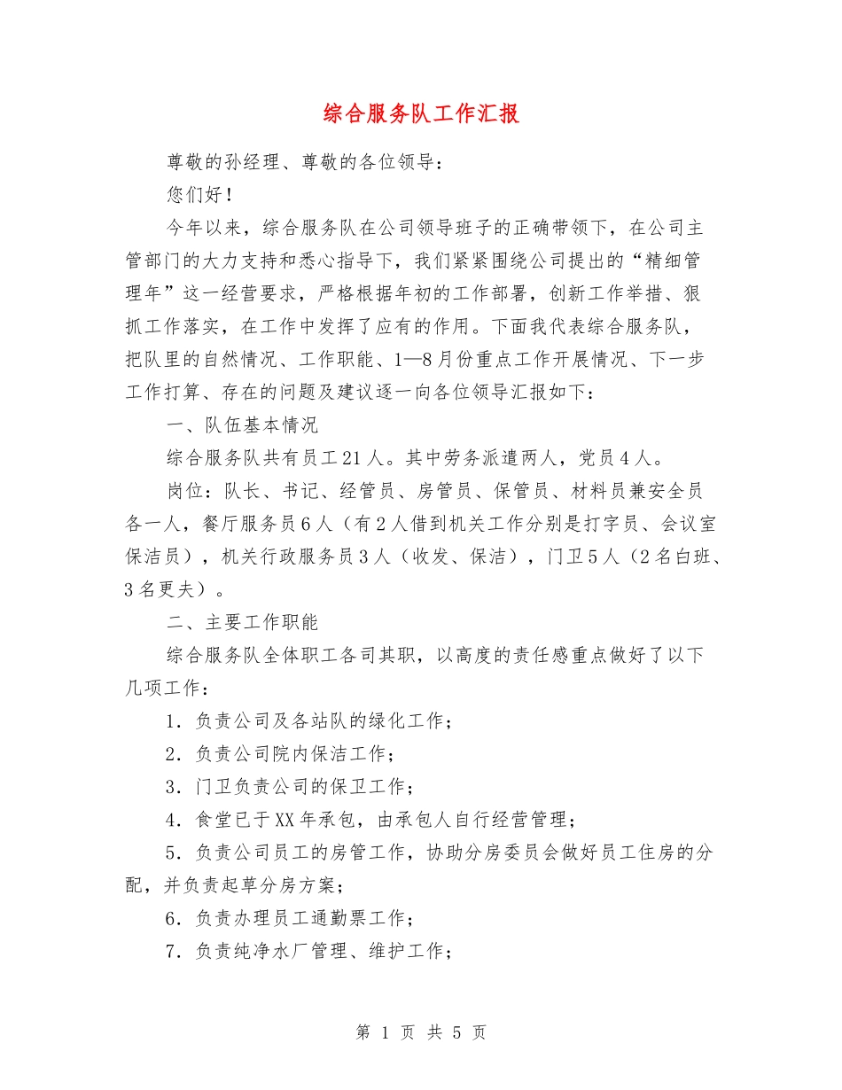 综合服务队工作汇报_第1页