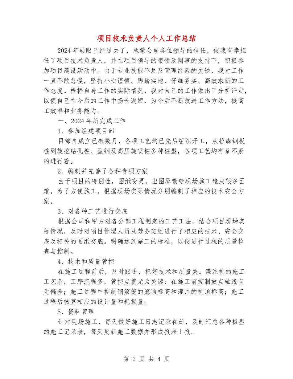 项目技术负责人个人工作总结_第2页