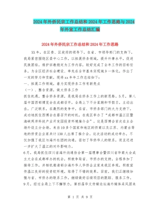 2024年外侨民宗工作总结和2024年工作思路与2024年外宣工作总结汇编