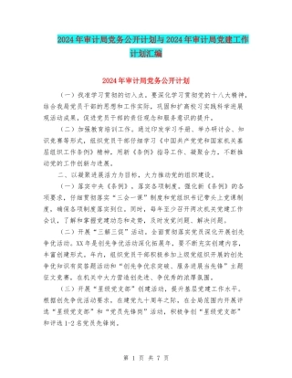 2024年审计局党务公开计划与2024年审计局党建工作计划汇编