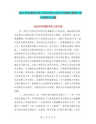 2024年市消防中队工作计划与2024年市物价系统工作计划范文汇编