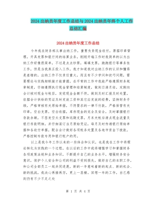 2024出纳员年度工作总结与2024出纳员年终个人工作总结汇编