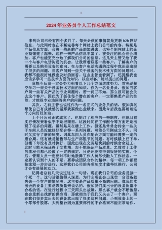 2017年业务员个人工作总结范文