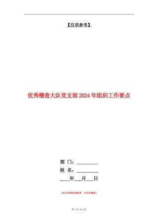 优秀稽查大队党支部2024年组织工作要点
