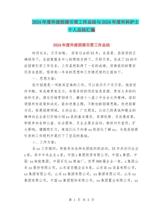 2024年度外派招商引资工作总结与2024年度外科护士个人总结汇编