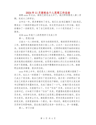 2024年11月大学生个人思想工作总结