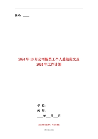 2024年10月公司新员工个人总结范文及2024年工作计划【新版】
