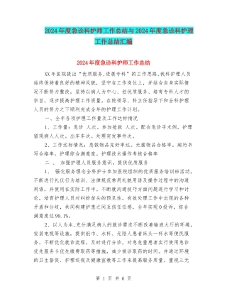 2024年度急诊科护师工作总结与2024年度急诊科护理工作总结汇编