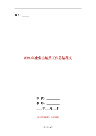 2024年企业出纳员工作总结范文