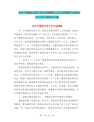 2024年镇团支部工作计划精编与2024年镇委工会联合会工作计划范文汇编