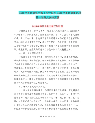 2024年审计局党支部工作计划与2024年审计局审计项目计划范文安排汇编